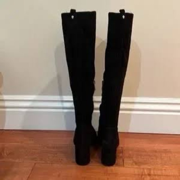 Sam Edelman • Thora Knee Boots black suede leather tall block heel almond toe - Picture 8 of 10